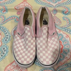 Vans Kids Pink and White Checkered Slip-On Sneakers